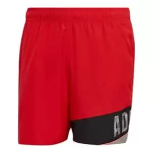 adidas Wording Swim Shorts Mens - Red