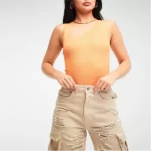 Missguided Rib Asymmetric Neck Knit Bodysuit - Orange