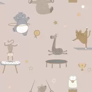 Holden Decor Animal Gymnastics Pink Wallpaper
