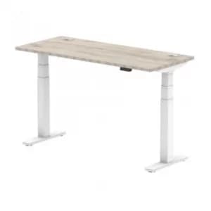 Air 1400/600 Grey Oak Height Adjustable Desk with Cable Ports with White Legs