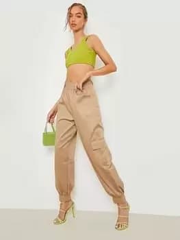 Boohoo Pocket Detail Balloon Cargo Trouser - Stone, Beige, Size 16, Women