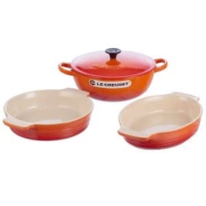 Le Creuset Cast Iron and Stoneware Set 22cm Marmite/24cm Oval Dish/21cm Round Dish Volcanic