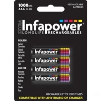 Infapower 1000mAh AAA Longlife Rechargeable Batteries - 4 Pack