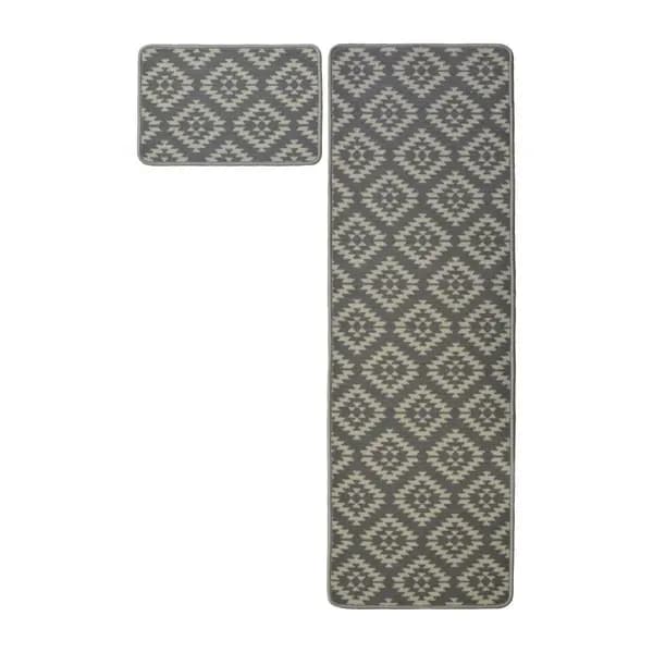 Homemaker Aztec Runner & Doormat Grey 57X100Cm & 57X40Cm