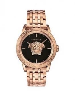 Versace Palazzo Empire Black And Rose Gold Medusa Dial Rose Gold Stainless Steel Bracelet Mens Watch