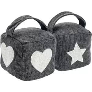 Nicola Spring - Mismatched Herringbone Door Stop Set - 16 x 16cm - Star/Heart - Pack of 2