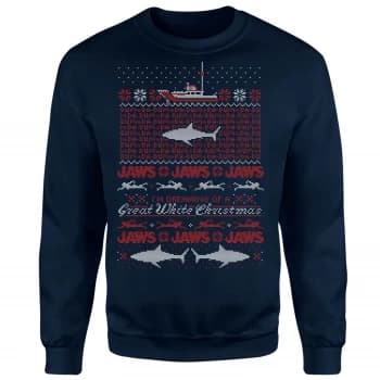 Jaws Great White Christmas Sweatshirt - Navy - S