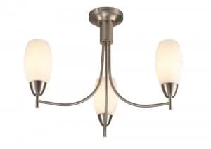 Semi Flush Ceiling 3 Light E14 Satin Nickel, Opal Glass