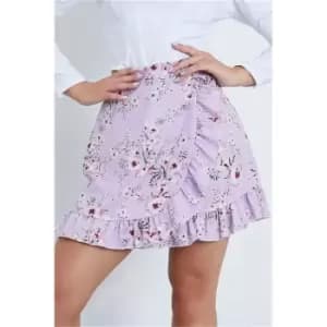 I Saw It First Purple Floral Wrap Front Mini Skirt - Purple