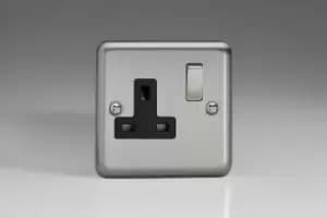 Varilight Classic 1 Gang Switched Socket with Black Insets (Single XS4DB) - Matt Chrome - XS4DB