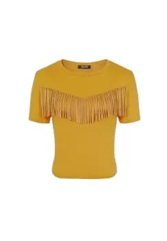 Girls On Film Womens/Ladies Rockferry Fringed T-Shirt (10 UK) (Mustard Yellow)