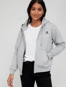 Converse Embroidered Star Chevron Zip Through Hoodie - Grey, Black Size M Women