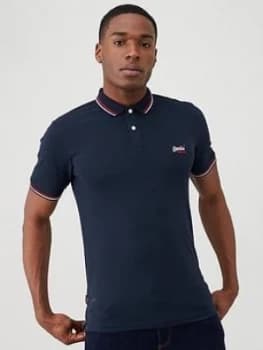 Superdry Classic Micro Lite Tipped Polo Shirt - Navy, Dark Navy, Size S, Men
