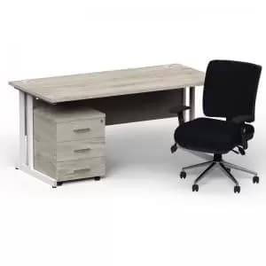 Impulse 1600800 White Cant Desk Grey Oak 3 Dr Mobile Ped & Chiro
