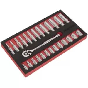 AK66721 Ratchet Wrench & Socket Set 27pc 1/4Sq Drive - Sealey