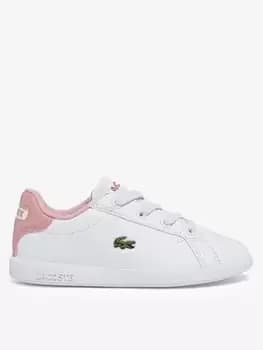 Lacoste Infant Graduate 0721 Lace Up Trainer, White/Light Pink, Size 3 Younger
