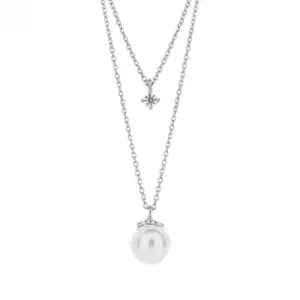 Double Chain Shell Pearl Diamond Shaped Zirconia Necklace N4496