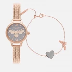Olivia Burton Womens Lucky Bee Mini You Have My Heart Watch/Bracelet Giftset - Rose Gold
