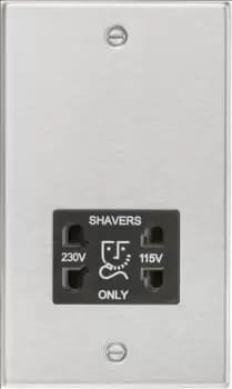 KnightsBridge 115/230V Dual Voltage Shaver Socket with Black Insert - Square Edge Brushed Chrome
