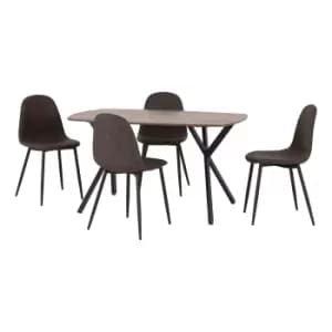 Athens Rectangular Dining Table with 4 Chairs, Oak Effect Brown