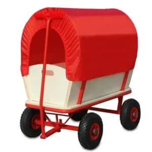 Pull Along Trolley Wood Red with Canopy