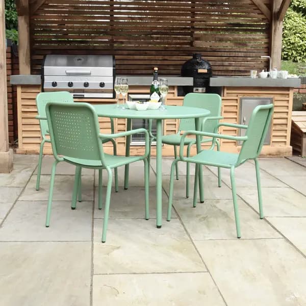 Porto 4 Seater Round Dining Set with Stacking Chairs Olive