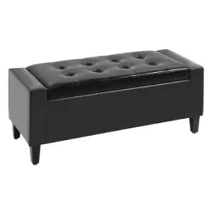 HOMCOM 40x90cm PU Leather Storage Ottoman Bench Wood Frame with Tufting Feet - Black