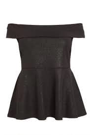 Quiz Curve Black Glitter Bardot Top - 18