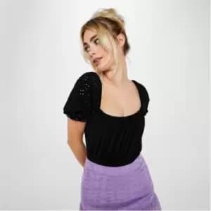 Missguided Puff Sleeve Milkmaid Bodysuit - Black