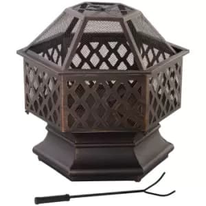 Outsunny Outdoor Fire Pit With Screen And Poker Backyard Firebowl - Bronze