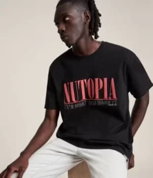 AllSaints Mens Ninety Crew T-Shirt, Jet Black, Size: M