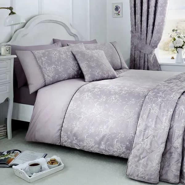 Serene Jasmine Floral Weave Cotton Rich Duvet Cover Set, Lavender, Super King