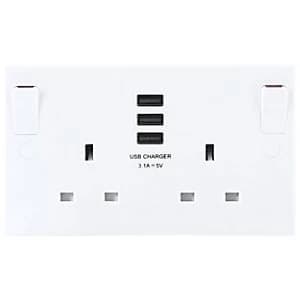 BG Twin Switched 13A Socket with 3 x USB Ports - White
