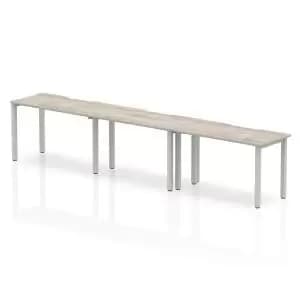 Single Silver Frame Bench Desk 1200 Grey Oak 3 Pod