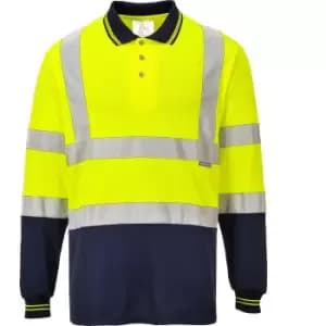 Portwest Mens Hi Vis Long Sleeved Polo Shirt Yellow / Navy 4XL
