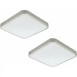 2 PACK Wall Flush Ceiling Light IP44 Bathroom Satin Nickel White Shade LED 16W