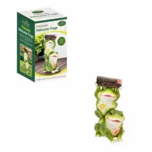 Gardenkraft Cute Couple Frog With Welcome Sign Garden Ornament - Green