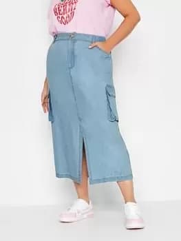 Yours Yours Denim Tencel Cargo Maxi Skirt, Blue, Size 16, Women