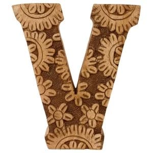 Letter V Hand Carved Wooden Flower