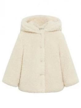Mango Girls Faux Fur Hooded Coat - Cream