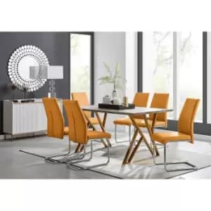 Furniture Box Taranto Oak Effect Dining Table and 6 Mustard Lorenzo Chairs