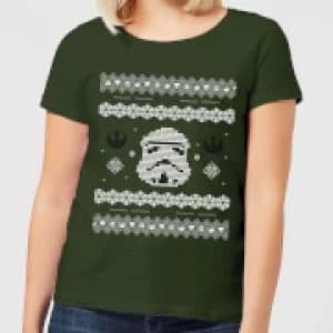 Star Wars Stormtrooper Knit Womens Christmas T-Shirt - Forest Green - L