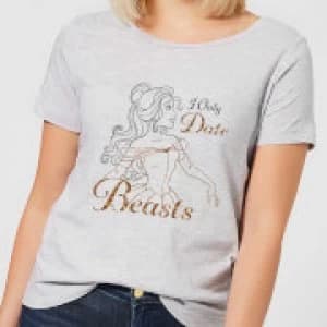 Disney Beauty And The Beast Princess Belle I Only Date Beasts Womens T-Shirt - Grey - 3XL