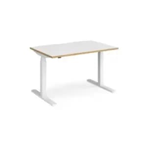 Height Adjustable Desk Rectangular Desk 1200mm White/Oak Tops With White Frames 800mm Depth Elev8 Touch