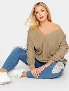 Yours Double V-neck Jumper - Natural, Size 18-20, Women