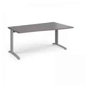 TR10 right hand wave desk 1600mm - silver frame and grey oak top