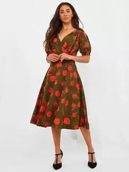Joe Browns Radiant Roses Midi Dress -green, Green, Size 10, Women