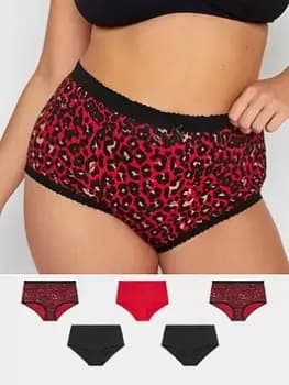 Yours Yours Five Pack Animal Print Full Brief - Red , Red, Size 14-16, Women