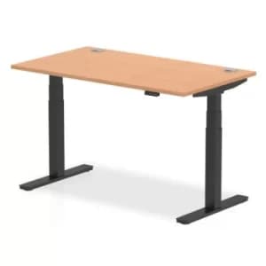 Air 1400 x 800mm Height Adjustable Desk Oak Top Cable Ports Black Leg