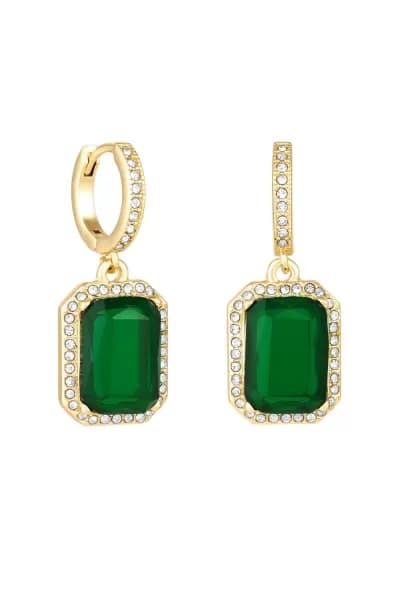 Gold Emerald And Crystal Huggie Hoop Earrings